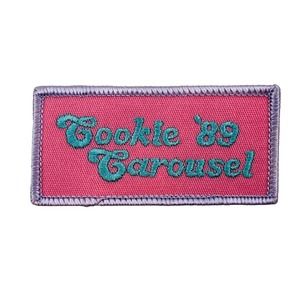 Vintage Girl Scouts Cookie Carousel '89 Patch Pink Rectangle‎ Cookie Sales 1989